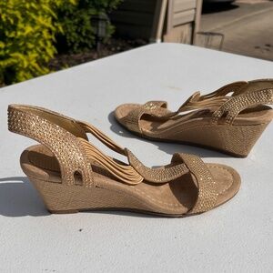 Gold tan wedge sandal